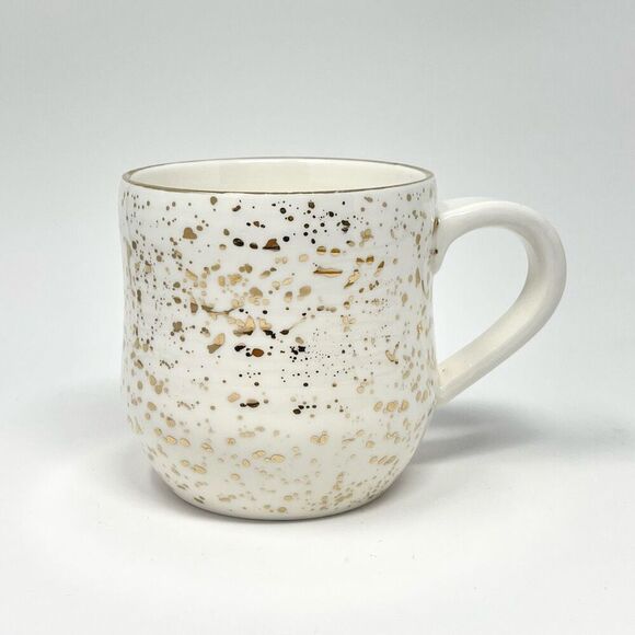 ANTHROPOLOGIE Coffee Mug Suite One Studio Mimira Lyndsay Emery Gold Specks 16oz - Picture 1 of 7